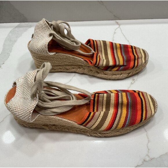Andre Assous Colorful Striped Wedge Ankle Tie Espadrilles Size 9.5 Women’s - Picture 2 of 6